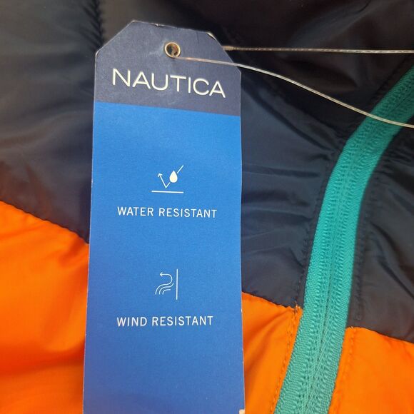 Nautica Poly Hooded Regular Fit Puffer Jacket Mens Sz Large Hunt Orange NWT $175 - Picture 12 of 13